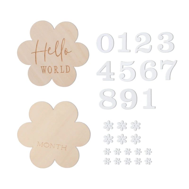 1Set Wooden Baby Month Milestone Card Flower Shape Record Card Newborn Birthday Gift Souvenir Baby Photo Photography Accessories